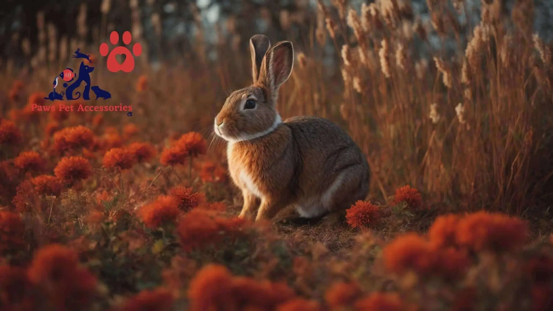 Gray rabbit enjoying red flowers, a cute reminder of proper care for your pet.