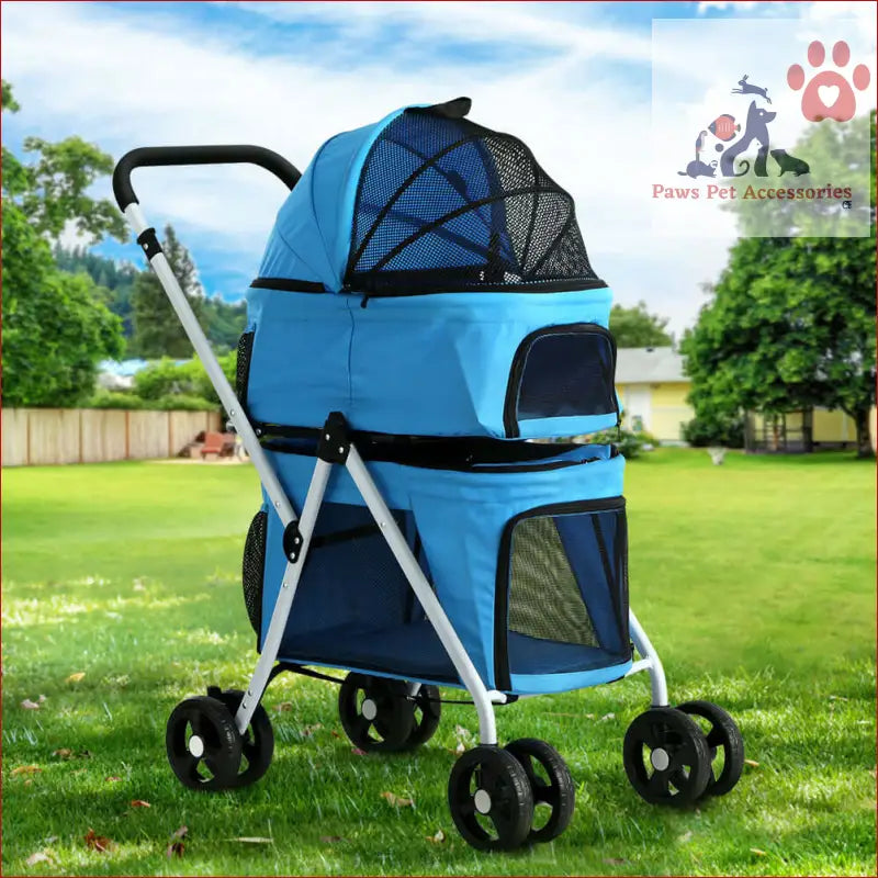 Light blue i.Pet Pet Stroller Dog Pram Large with mesh panels and four wheels