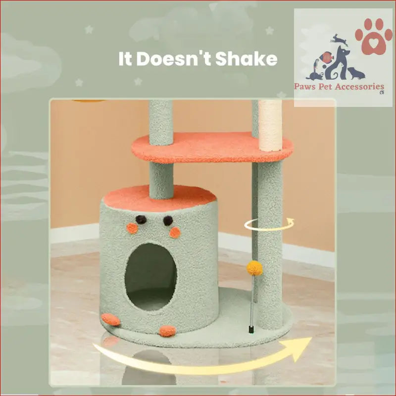 Gray cat tower with coral accents and hideaway, perfect for the Floofi 143cm Dinosaur Cat Condo