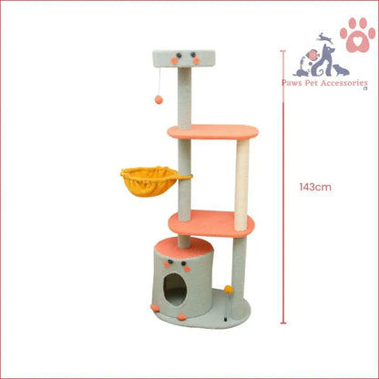 Multi-level Floofi 143cm Dinosaur Cat Condo with platforms, scratching posts, and toys