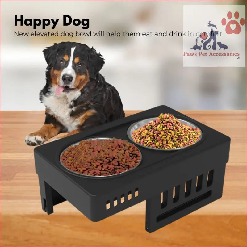 Elevated black Floofi Elevated Pet Feeder with double bowls for food and water