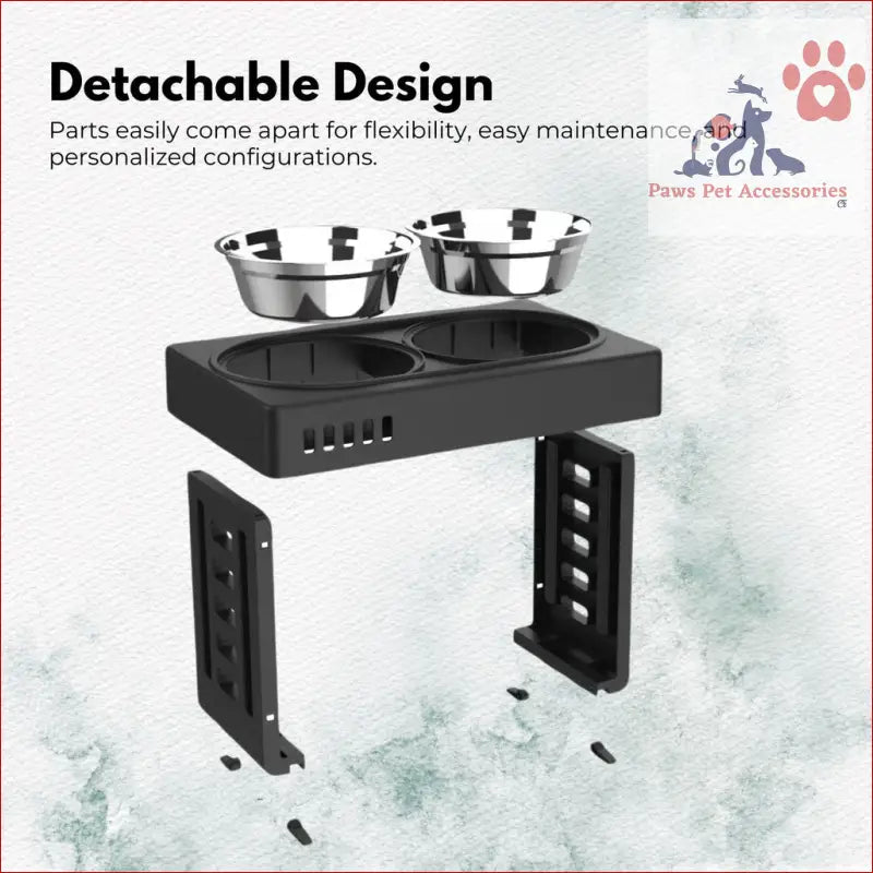 Detachable FLOOFI Elevated Pet Feeder with adjustable height and double metal bowls