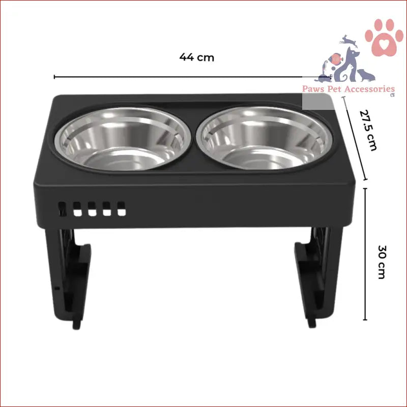 Elevated black Floofi Elevated Pet Feeder with adjustable height and double stainless steel bowls