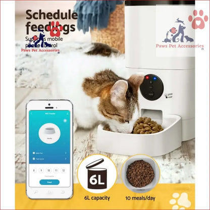 Automatic pet feeder with smartphone control and 6L capacity for dogs and cats