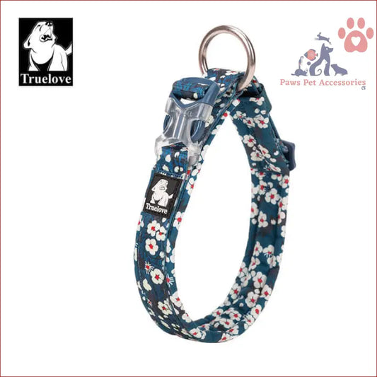 Floral dog collar with white cherry blossoms on teal for True Love Floral style
