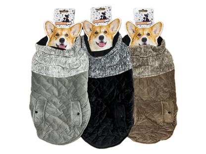 Ensemble de manteau à quilt en velours pour chien en gris, noir et marron