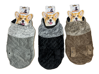 Ensemble de manteau à quilt en velours pour chien en gris, noir et marron